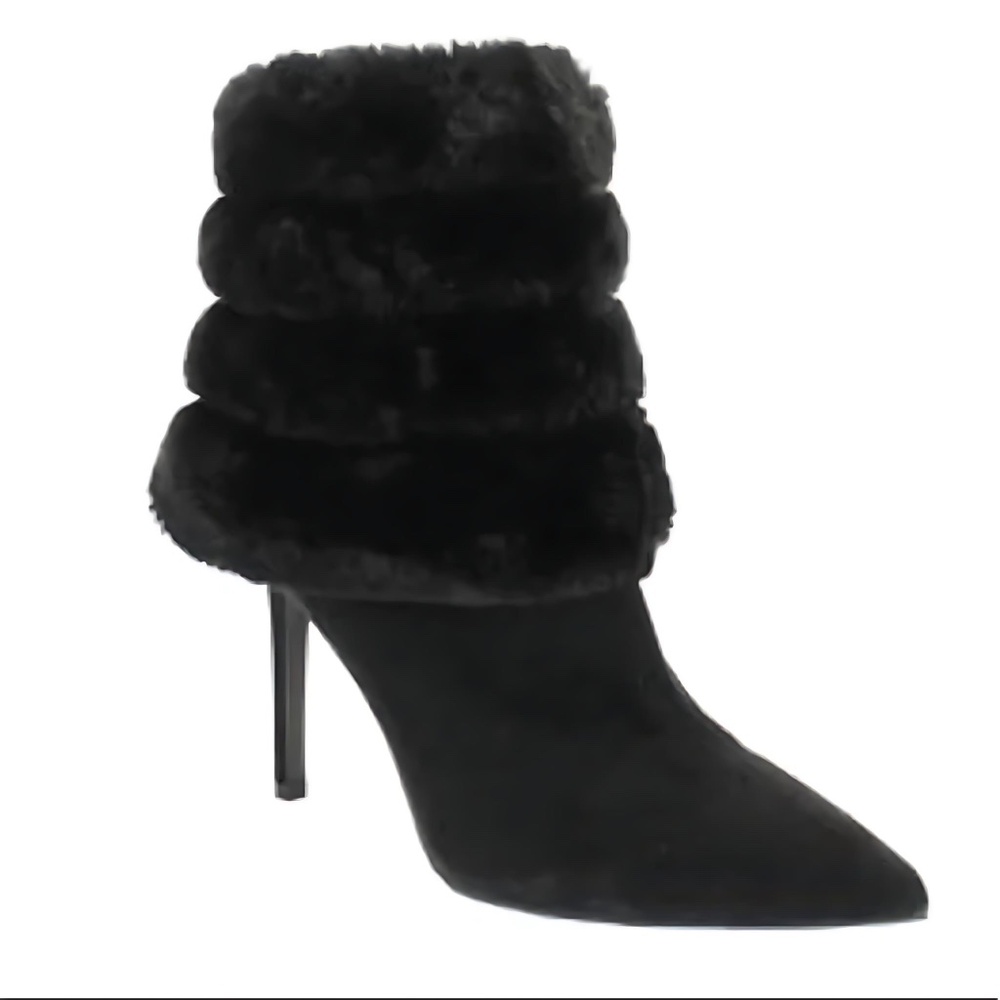 NEW Thalia Sodi Fur Booties/Ankle Fur Black Suede Boots Size 8